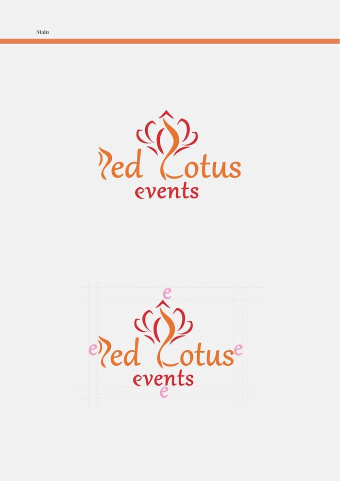 Page from the Red Lotus Events brand guidelines: the parent logo in colour and on a dark ground.